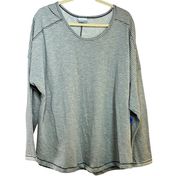 Columbia Easygoing LS Stripe Tee Gray Women's Plus 2X Cotton Blend Relaxed New - Picture 1 of 6